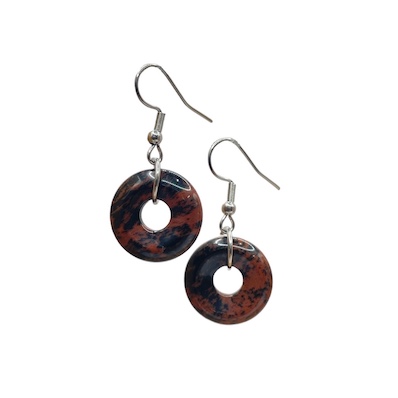 Mahogany Obsidian Donut Surgical Steel Earrings